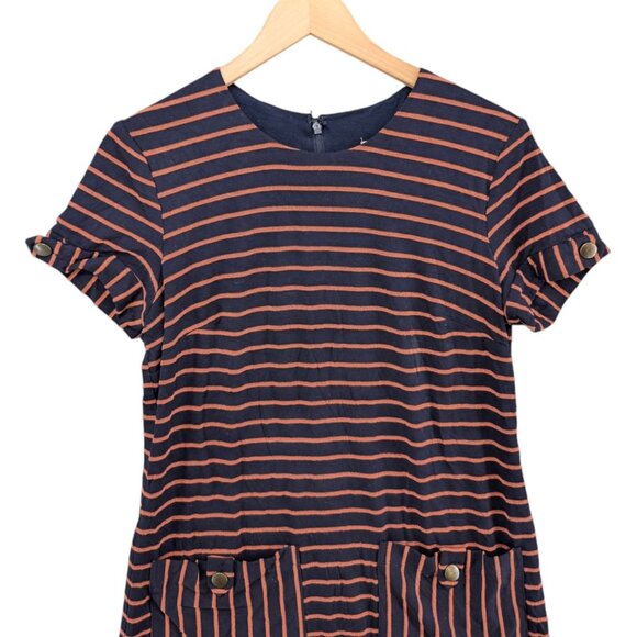 Hutch Anthropologie Mini Shirt Dress Navy Orange Stripe Front Pocket Lined Sz S - Picture 3 of 14